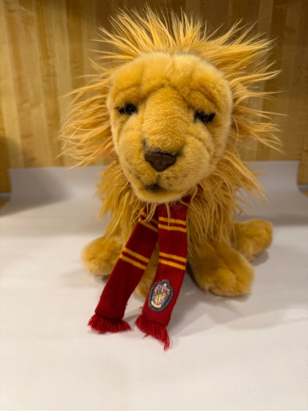Golden Plush Lion with Red Scarf
